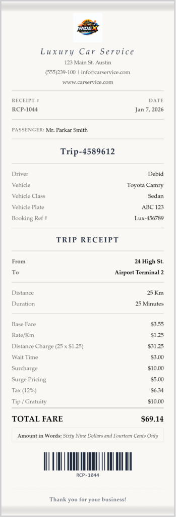 Car rent receipt generator