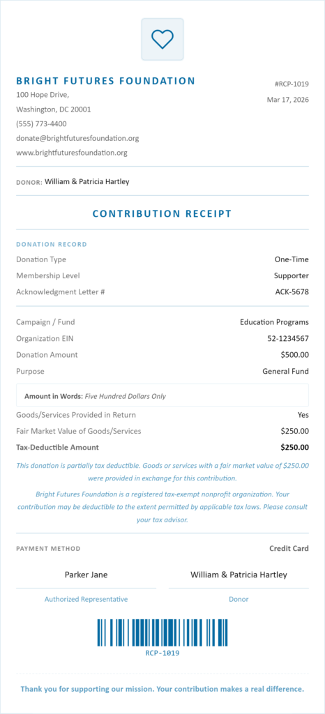 nonprofit foundation donation receipt