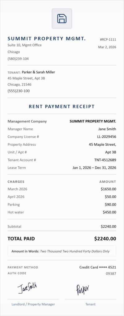 rent receipt template