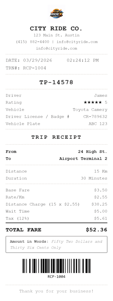 Taxi receipt generator