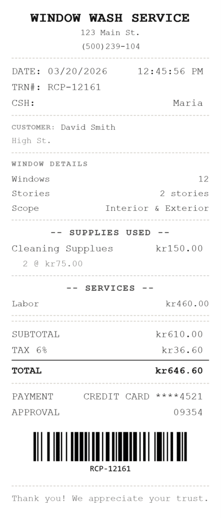 window Cleaning receipt