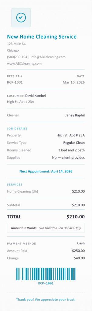 cleaning receipt generator