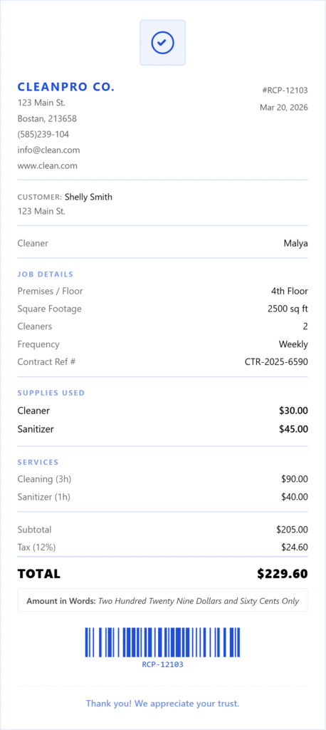 Cleaning service receipt