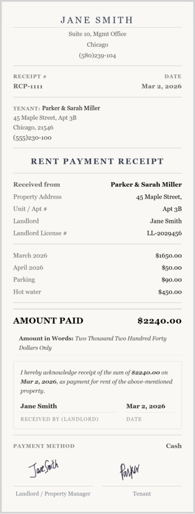 private landlord rent receipt