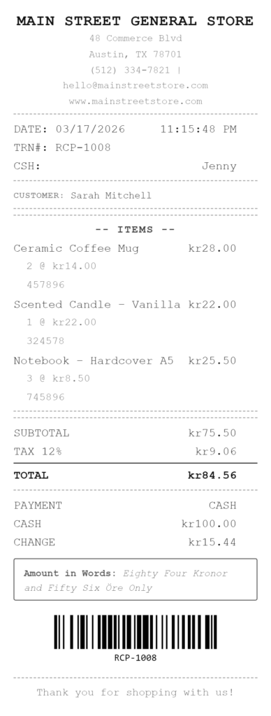 Cash receipt generator
