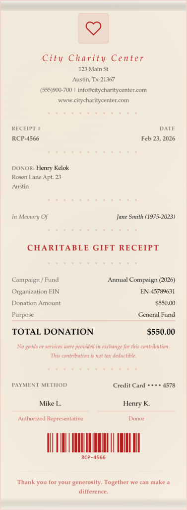Charity receipt template