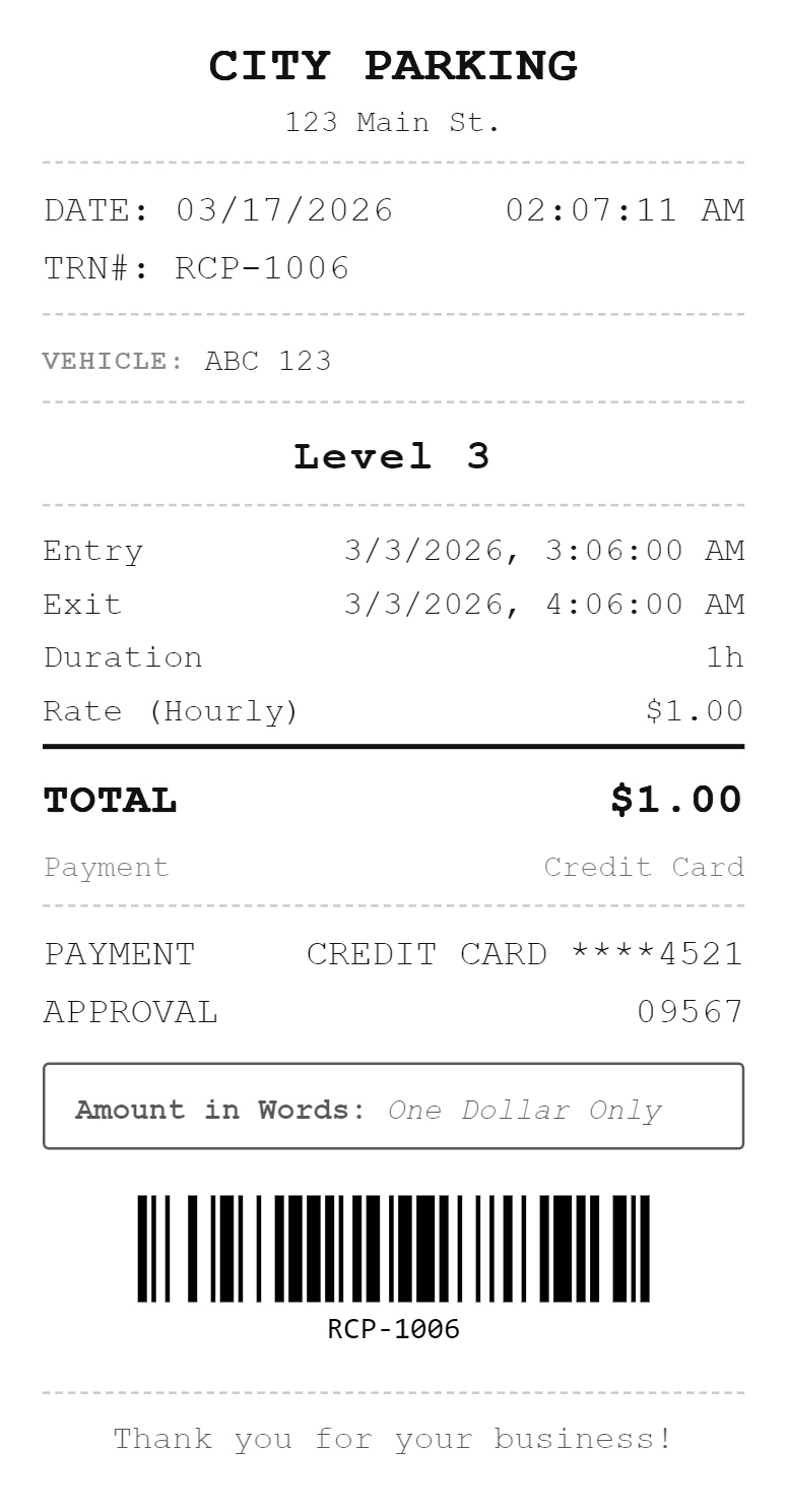 Parking receipt