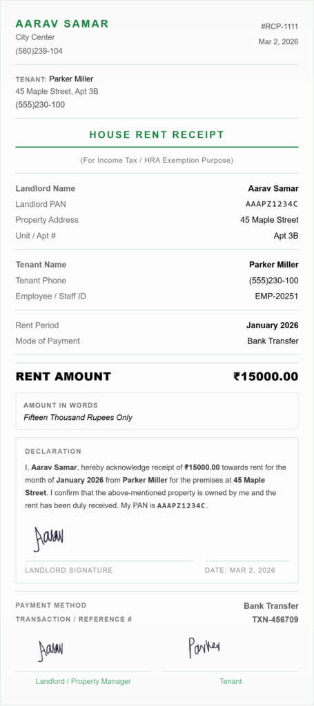 HRA receipt