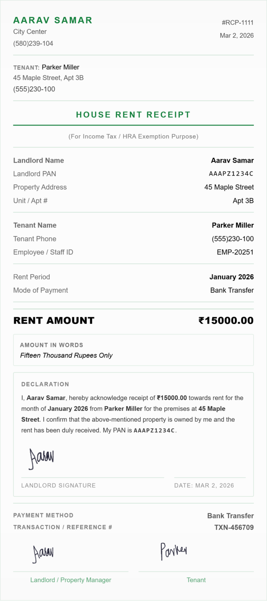 HRA receipt