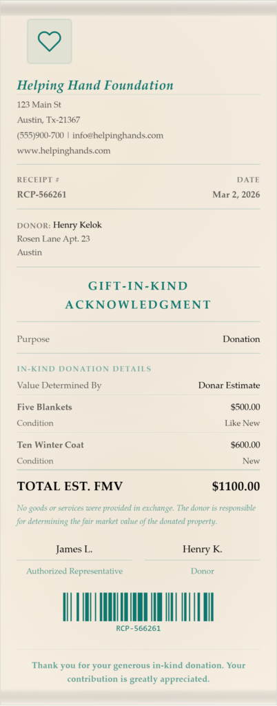 Donation receipt generator