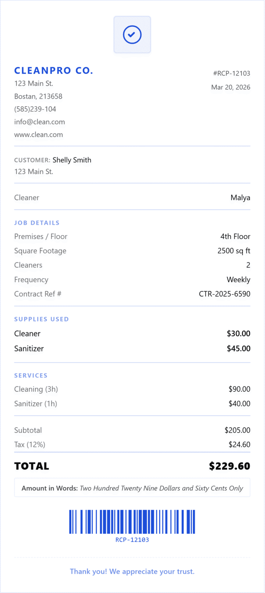 Free Cleaning Receipt Generator – House, Carpet & Office PDF