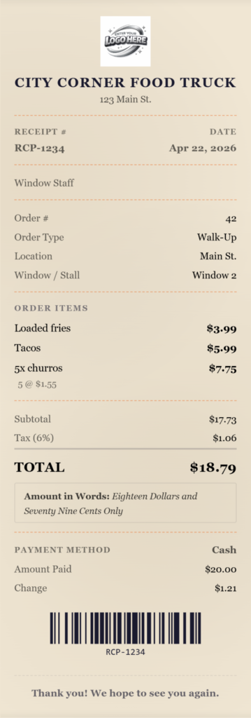 food truck receipt template