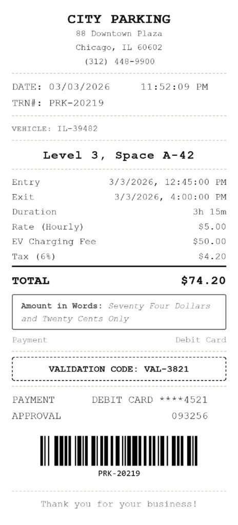 Parking receipt generator