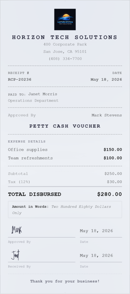 petty cash receipt generator